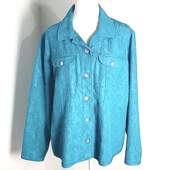 Chico's Teal Longsleeve Buttondown Jacket or Top, Size 2 or Large - Picture 1 of 12